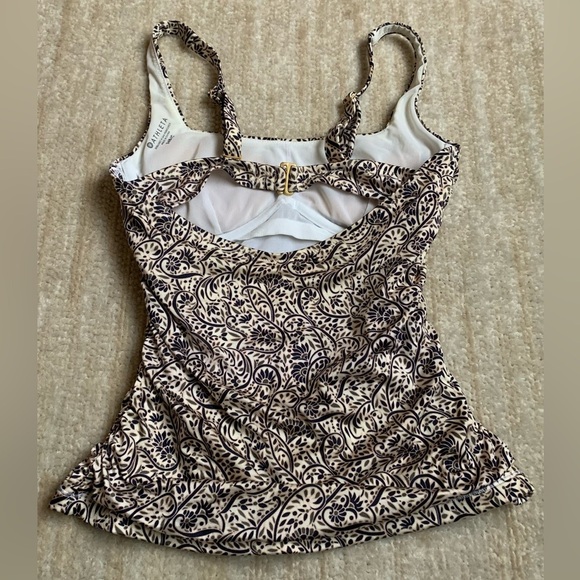 Athleta Paisley Print Ruched Tankini 34B/C Tan Cream Swimwear Top Vacation - Picture 6 of 11
